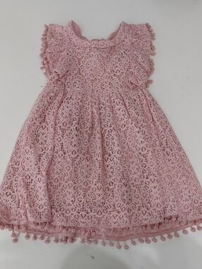 Toddler Pink Lace Pom-Pom Trim Dress